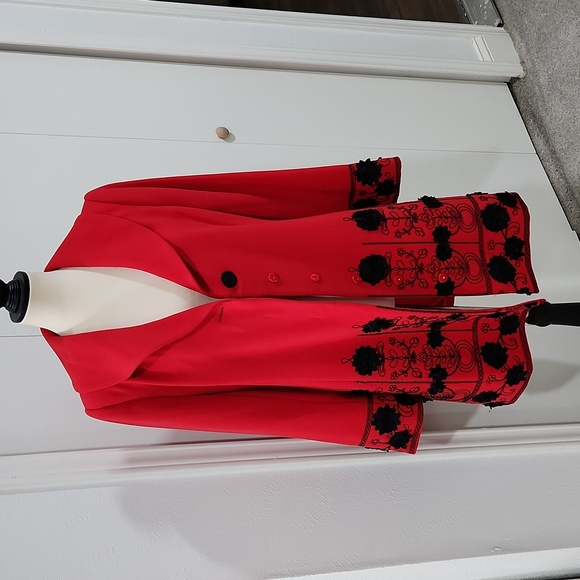 Peter Nygard Jackets & Blazers - Peter Nygaard Long Elegant Embroidery Red Coat